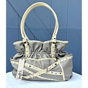 Kathy Van Zeeland Belted Shopper Shoulder Bag Shadow Grey Signature New McBling